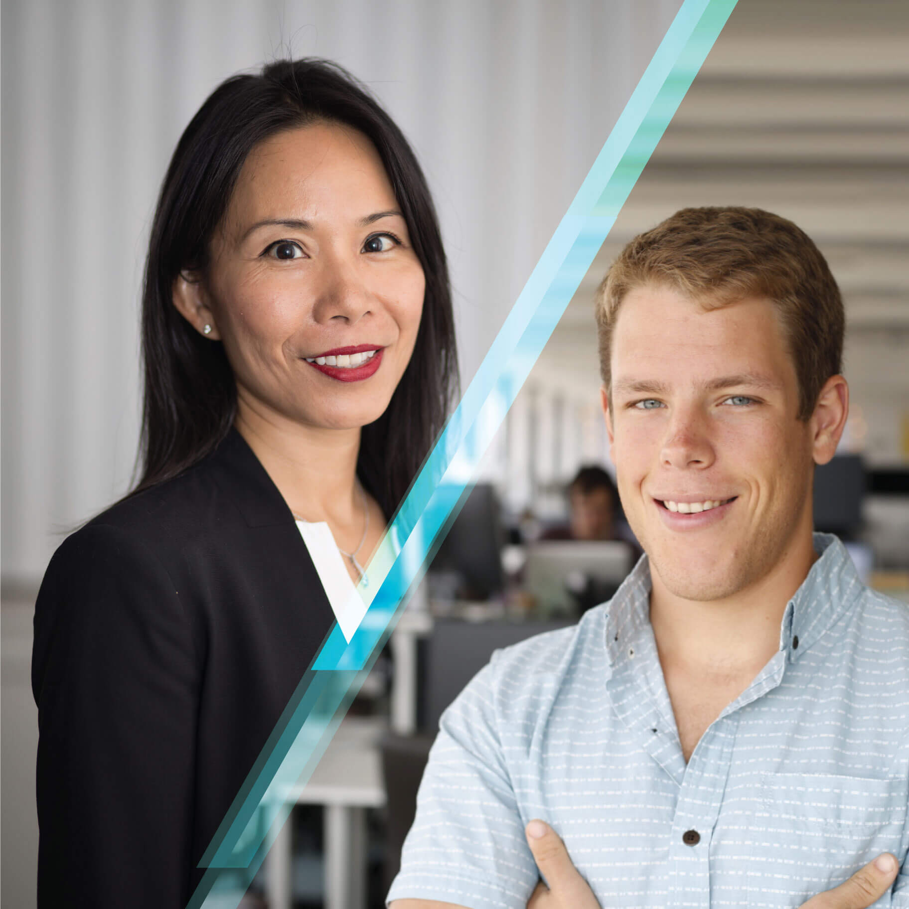 Portraits of Vivian Wu, Chan Zuckerberg Initiative, and Garrett Lord, Handshake